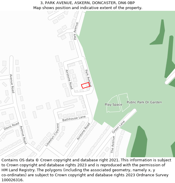 3, PARK AVENUE, ASKERN, DONCASTER, DN6 0BP: Location map and indicative extent of plot