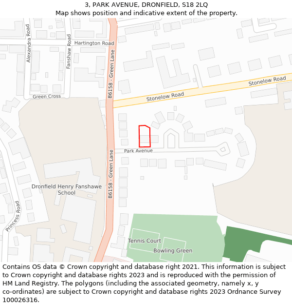 3, PARK AVENUE, DRONFIELD, S18 2LQ: Location map and indicative extent of plot