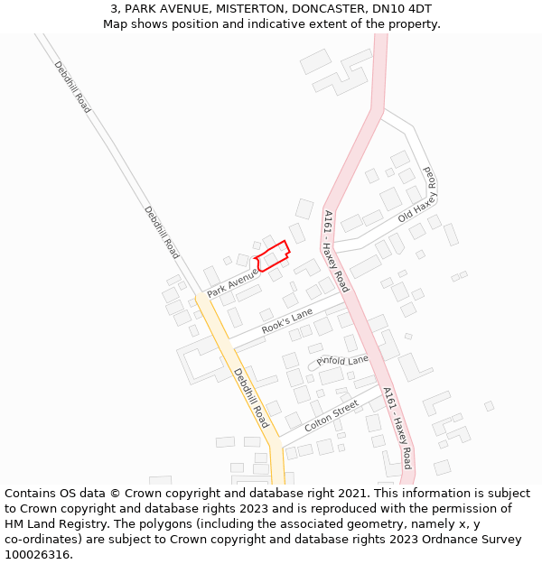 3, PARK AVENUE, MISTERTON, DONCASTER, DN10 4DT: Location map and indicative extent of plot