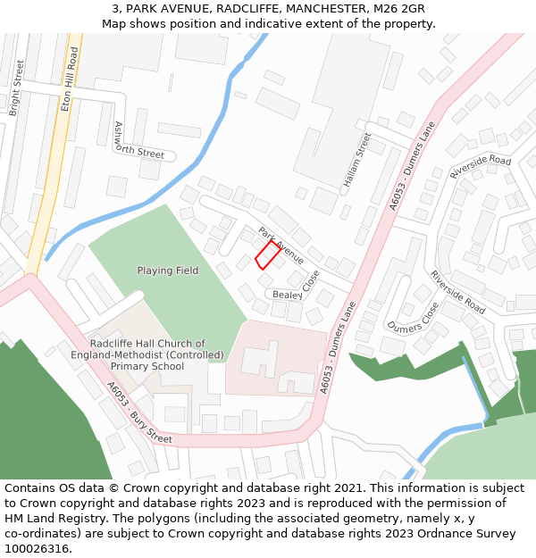 3, PARK AVENUE, RADCLIFFE, MANCHESTER, M26 2GR: Location map and indicative extent of plot