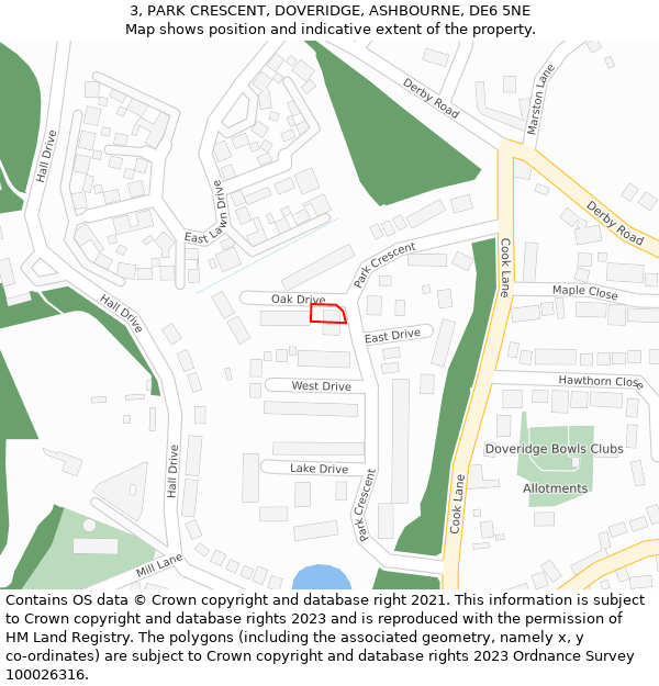 3, PARK CRESCENT, DOVERIDGE, ASHBOURNE, DE6 5NE: Location map and indicative extent of plot