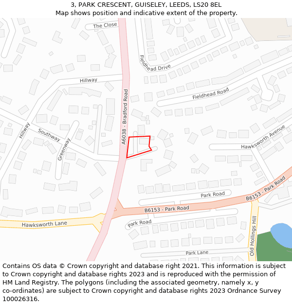 3, PARK CRESCENT, GUISELEY, LEEDS, LS20 8EL: Location map and indicative extent of plot