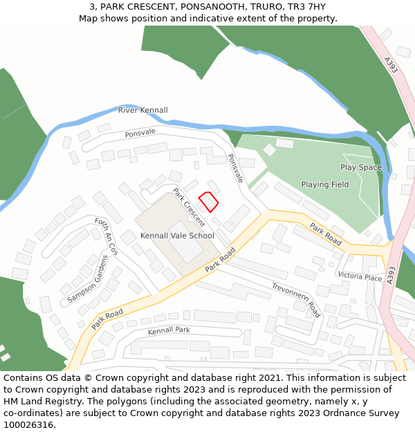 3, PARK CRESCENT, PONSANOOTH, TRURO, TR3 7HY: Location map and indicative extent of plot