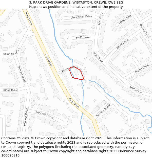 3, PARK DRIVE GARDENS, WISTASTON, CREWE, CW2 8EG: Location map and indicative extent of plot