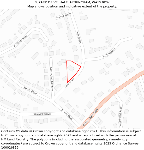 3, PARK DRIVE, HALE, ALTRINCHAM, WA15 9DW: Location map and indicative extent of plot
