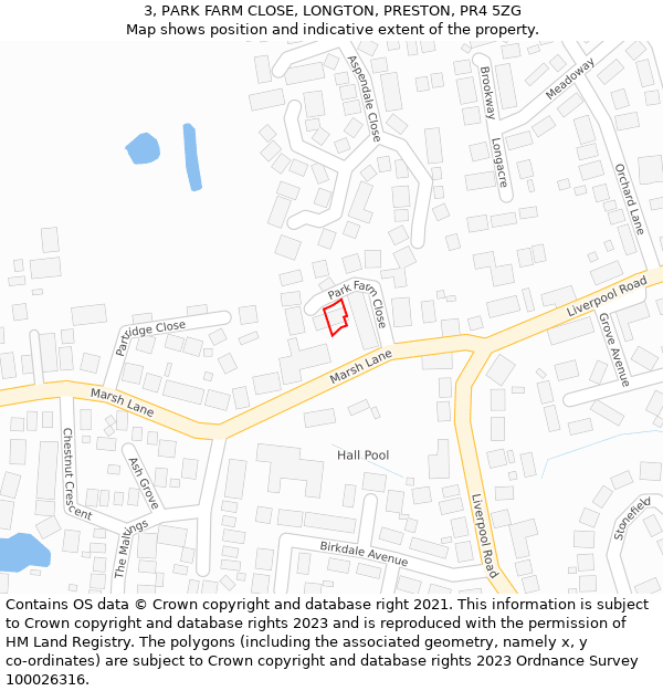 3, PARK FARM CLOSE, LONGTON, PRESTON, PR4 5ZG: Location map and indicative extent of plot