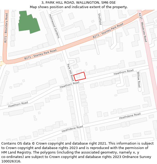 3, PARK HILL ROAD, WALLINGTON, SM6 0SE: Location map and indicative extent of plot