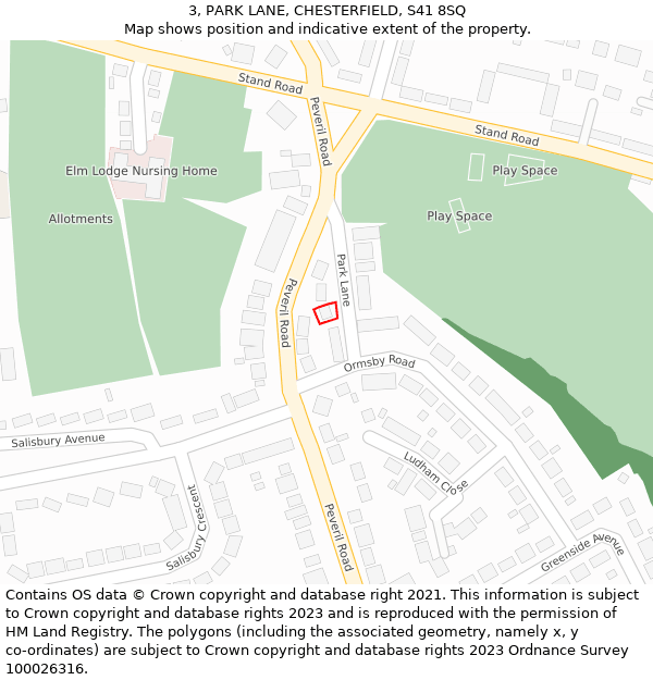 3, PARK LANE, CHESTERFIELD, S41 8SQ: Location map and indicative extent of plot