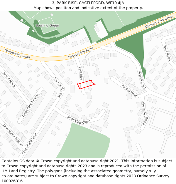 3, PARK RISE, CASTLEFORD, WF10 4JA: Location map and indicative extent of plot