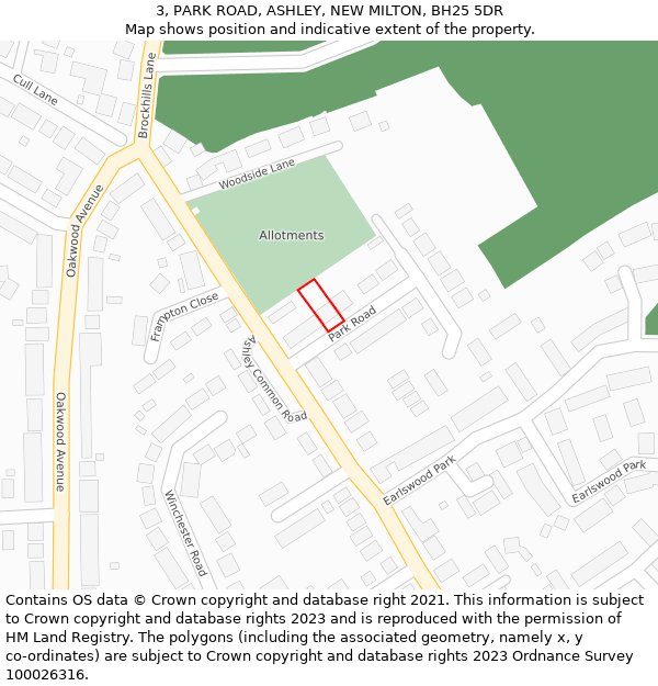 3, PARK ROAD, ASHLEY, NEW MILTON, BH25 5DR: Location map and indicative extent of plot