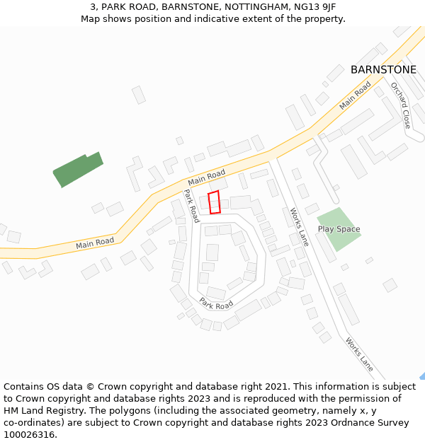 3, PARK ROAD, BARNSTONE, NOTTINGHAM, NG13 9JF: Location map and indicative extent of plot
