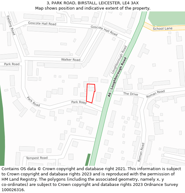 3, PARK ROAD, BIRSTALL, LEICESTER, LE4 3AX: Location map and indicative extent of plot