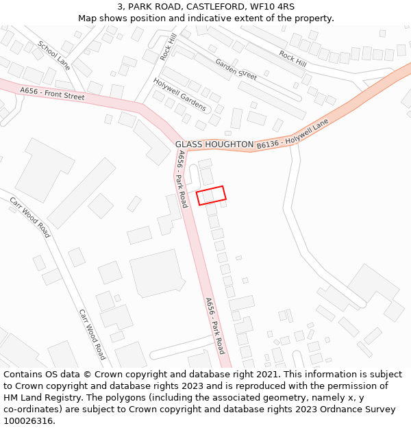 3, PARK ROAD, CASTLEFORD, WF10 4RS: Location map and indicative extent of plot