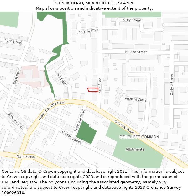 3, PARK ROAD, MEXBOROUGH, S64 9PE: Location map and indicative extent of plot