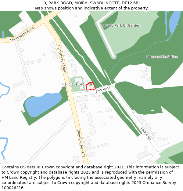 3, PARK ROAD, MOIRA, SWADLINCOTE, DE12 6BJ: Location map and indicative extent of plot