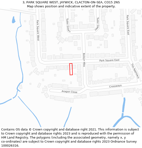 3, PARK SQUARE WEST, JAYWICK, CLACTON-ON-SEA, CO15 2NS: Location map and indicative extent of plot