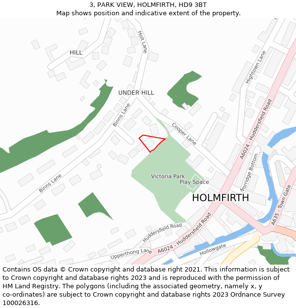 3, PARK VIEW, HOLMFIRTH, HD9 3BT: Location map and indicative extent of plot