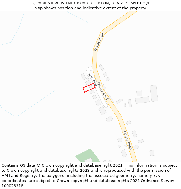 3, PARK VIEW, PATNEY ROAD, CHIRTON, DEVIZES, SN10 3QT: Location map and indicative extent of plot