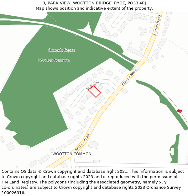 3, PARK VIEW, WOOTTON BRIDGE, RYDE, PO33 4RJ: Location map and indicative extent of plot