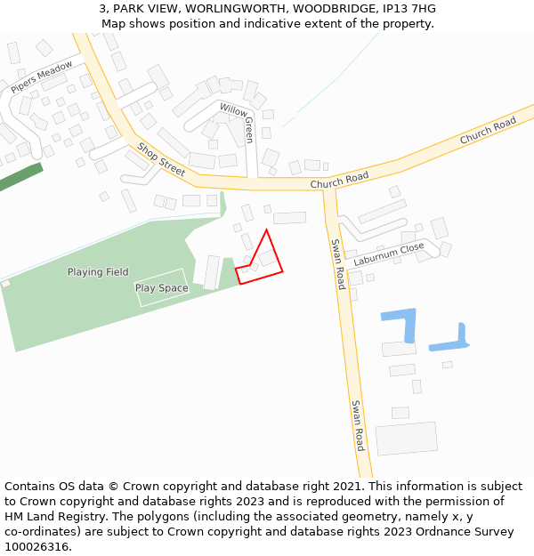 3, PARK VIEW, WORLINGWORTH, WOODBRIDGE, IP13 7HG: Location map and indicative extent of plot