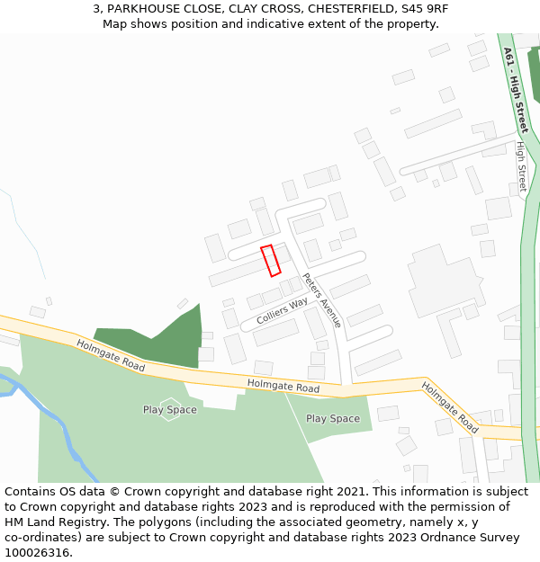 3, PARKHOUSE CLOSE, CLAY CROSS, CHESTERFIELD, S45 9RF: Location map and indicative extent of plot