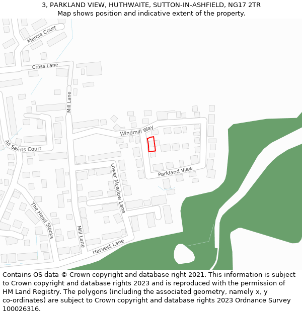 3, PARKLAND VIEW, HUTHWAITE, SUTTON-IN-ASHFIELD, NG17 2TR: Location map and indicative extent of plot