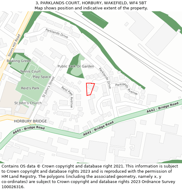 3, PARKLANDS COURT, HORBURY, WAKEFIELD, WF4 5BT: Location map and indicative extent of plot