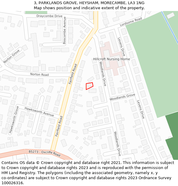 3, PARKLANDS GROVE, HEYSHAM, MORECAMBE, LA3 1NG: Location map and indicative extent of plot