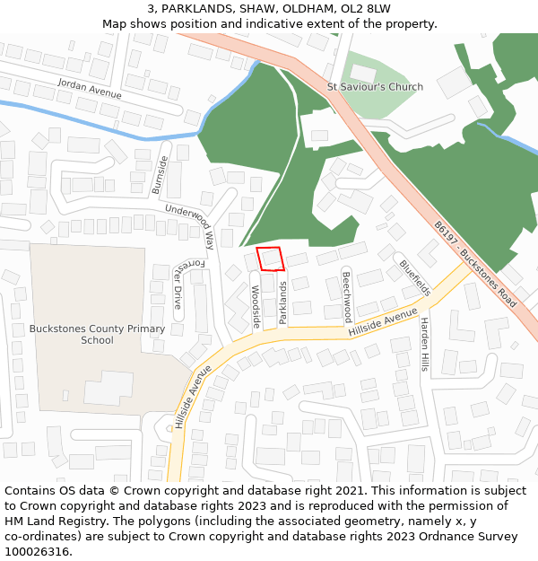 3, PARKLANDS, SHAW, OLDHAM, OL2 8LW: Location map and indicative extent of plot