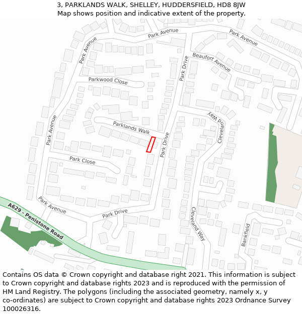 3, PARKLANDS WALK, SHELLEY, HUDDERSFIELD, HD8 8JW: Location map and indicative extent of plot