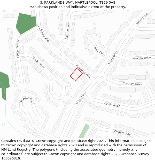 3, PARKLANDS WAY, HARTLEPOOL, TS26 0AS: Location map and indicative extent of plot