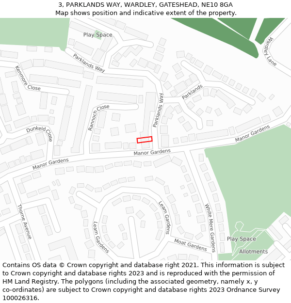 3, PARKLANDS WAY, WARDLEY, GATESHEAD, NE10 8GA: Location map and indicative extent of plot