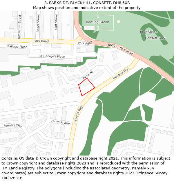 3, PARKSIDE, BLACKHILL, CONSETT, DH8 5XR: Location map and indicative extent of plot