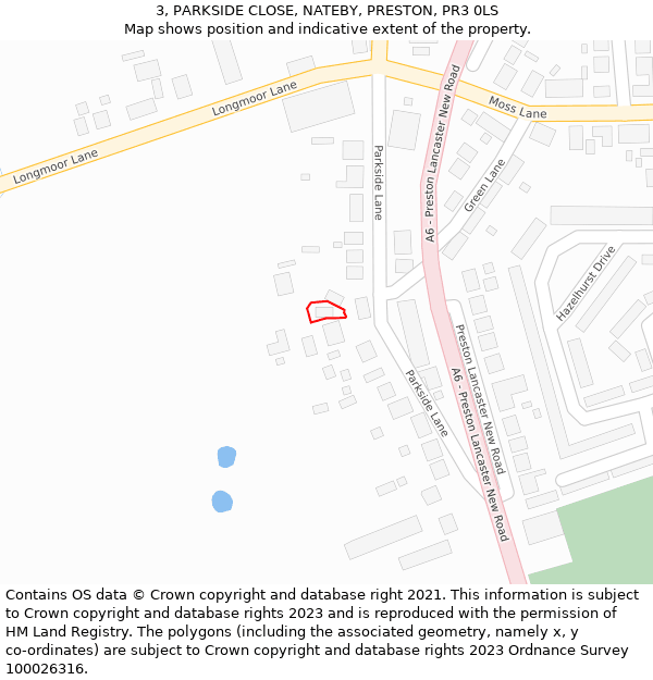 3, PARKSIDE CLOSE, NATEBY, PRESTON, PR3 0LS: Location map and indicative extent of plot