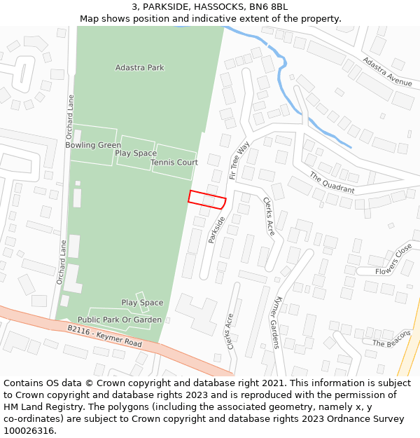 3, PARKSIDE, HASSOCKS, BN6 8BL: Location map and indicative extent of plot