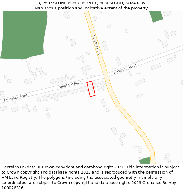 3, PARKSTONE ROAD, ROPLEY, ALRESFORD, SO24 0EW: Location map and indicative extent of plot