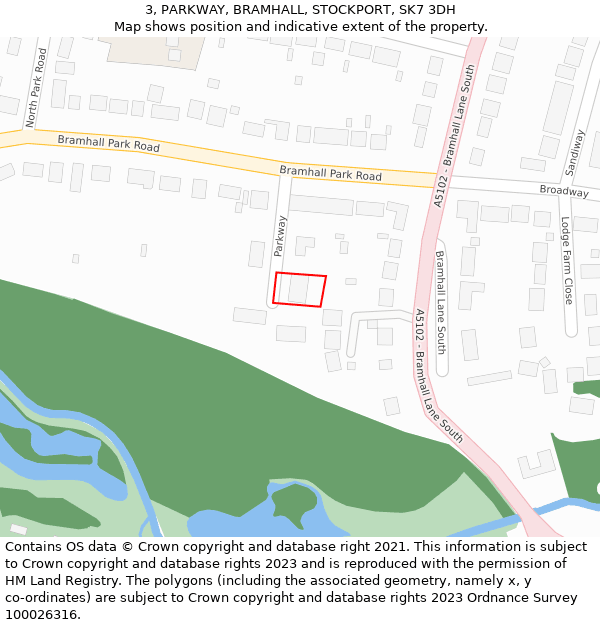 3, PARKWAY, BRAMHALL, STOCKPORT, SK7 3DH: Location map and indicative extent of plot