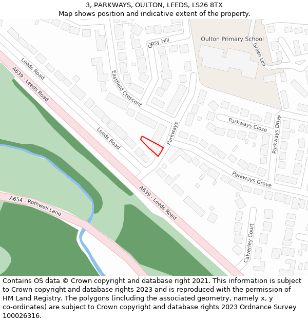 3, PARKWAYS, OULTON, LEEDS, LS26 8TX: Location map and indicative extent of plot