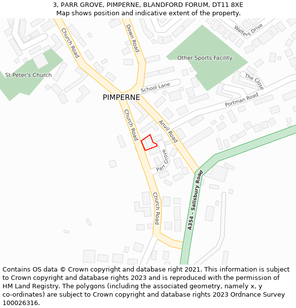 3, PARR GROVE, PIMPERNE, BLANDFORD FORUM, DT11 8XE: Location map and indicative extent of plot