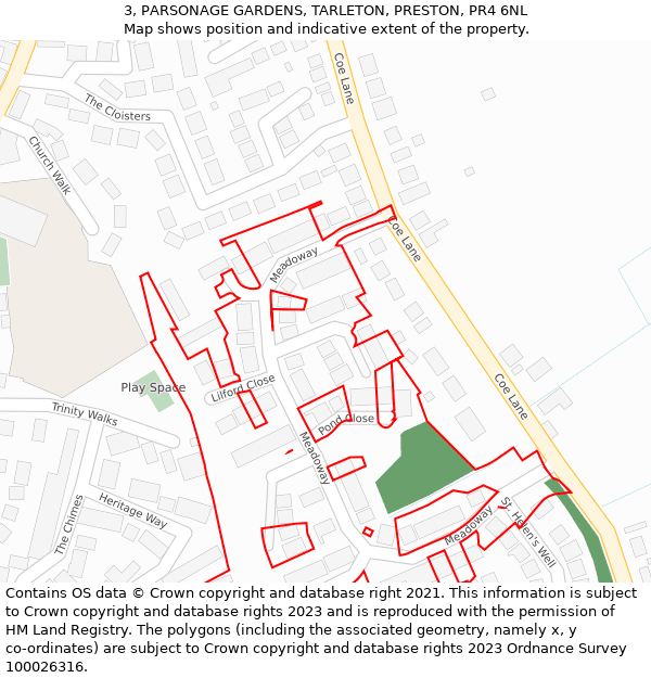 3, PARSONAGE GARDENS, TARLETON, PRESTON, PR4 6NL: Location map and indicative extent of plot