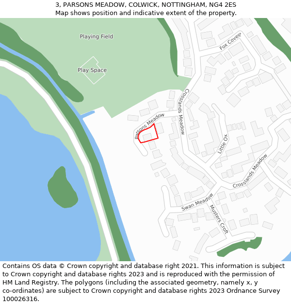 3, PARSONS MEADOW, COLWICK, NOTTINGHAM, NG4 2ES: Location map and indicative extent of plot