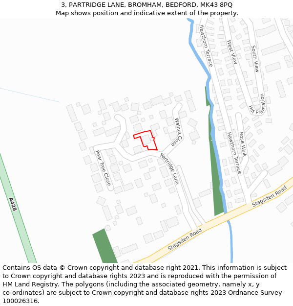 3, PARTRIDGE LANE, BROMHAM, BEDFORD, MK43 8PQ: Location map and indicative extent of plot