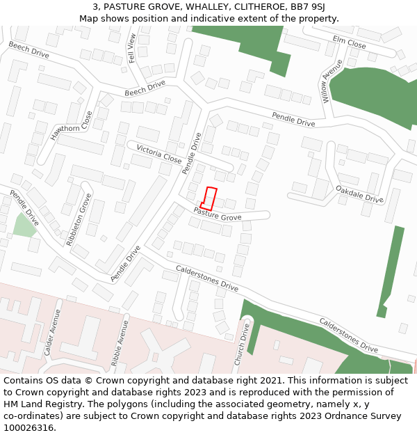 3, PASTURE GROVE, WHALLEY, CLITHEROE, BB7 9SJ: Location map and indicative extent of plot