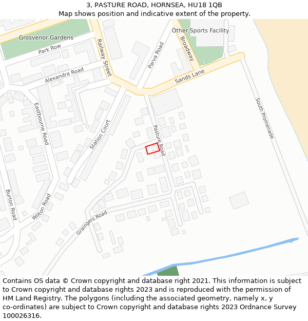 3, PASTURE ROAD, HORNSEA, HU18 1QB: Location map and indicative extent of plot