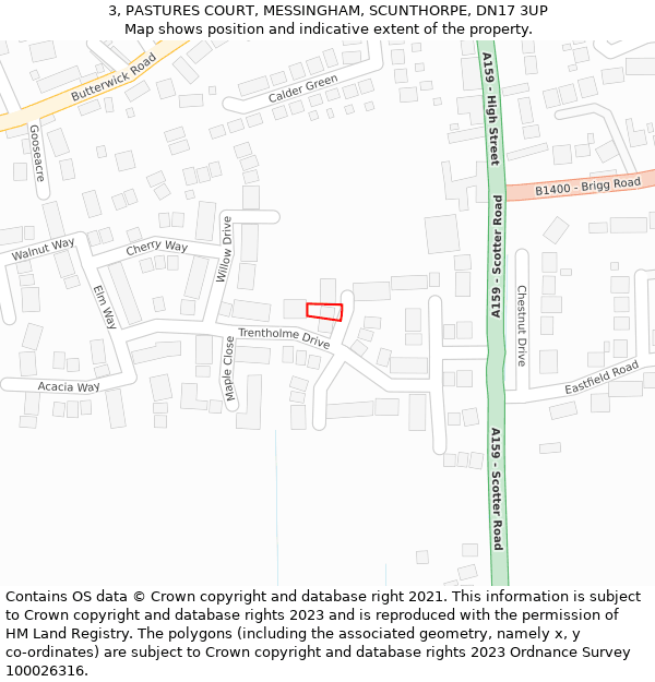 3, PASTURES COURT, MESSINGHAM, SCUNTHORPE, DN17 3UP: Location map and indicative extent of plot