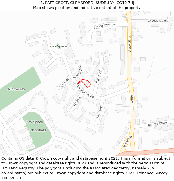 3, PATTICROFT, GLEMSFORD, SUDBURY, CO10 7UJ: Location map and indicative extent of plot