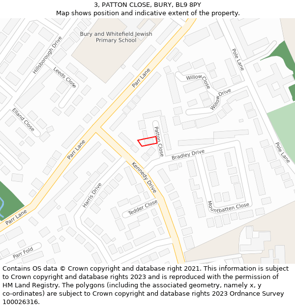 3, PATTON CLOSE, BURY, BL9 8PY: Location map and indicative extent of plot