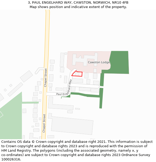 3, PAUL ENGELHARD WAY, CAWSTON, NORWICH, NR10 4FB: Location map and indicative extent of plot