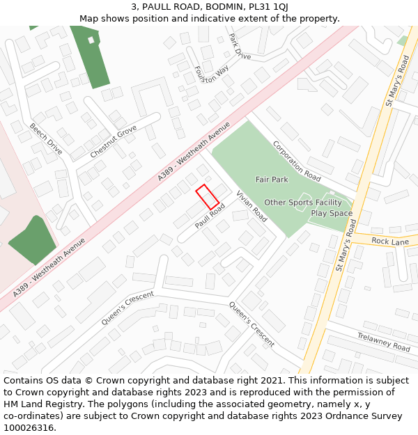 3, PAULL ROAD, BODMIN, PL31 1QJ: Location map and indicative extent of plot