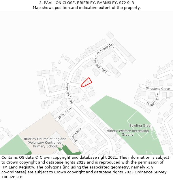 3, PAVILION CLOSE, BRIERLEY, BARNSLEY, S72 9LR: Location map and indicative extent of plot